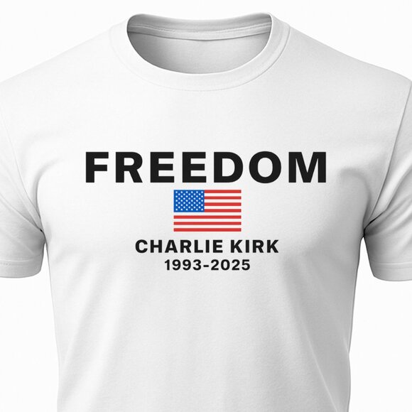 Charlie Kirk Freedom Signature USA Conservative American Patriotic T-Shirt - Picture 1 of 2